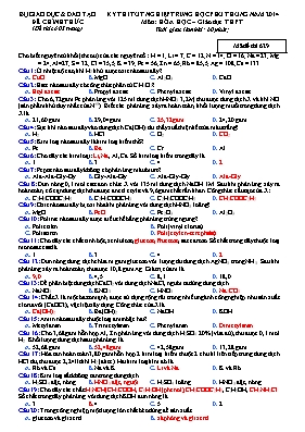 Đề thi Tốt nghiệp THPT môn Hóa học năm 2014 - Mã đề 629 (Có đáp án)